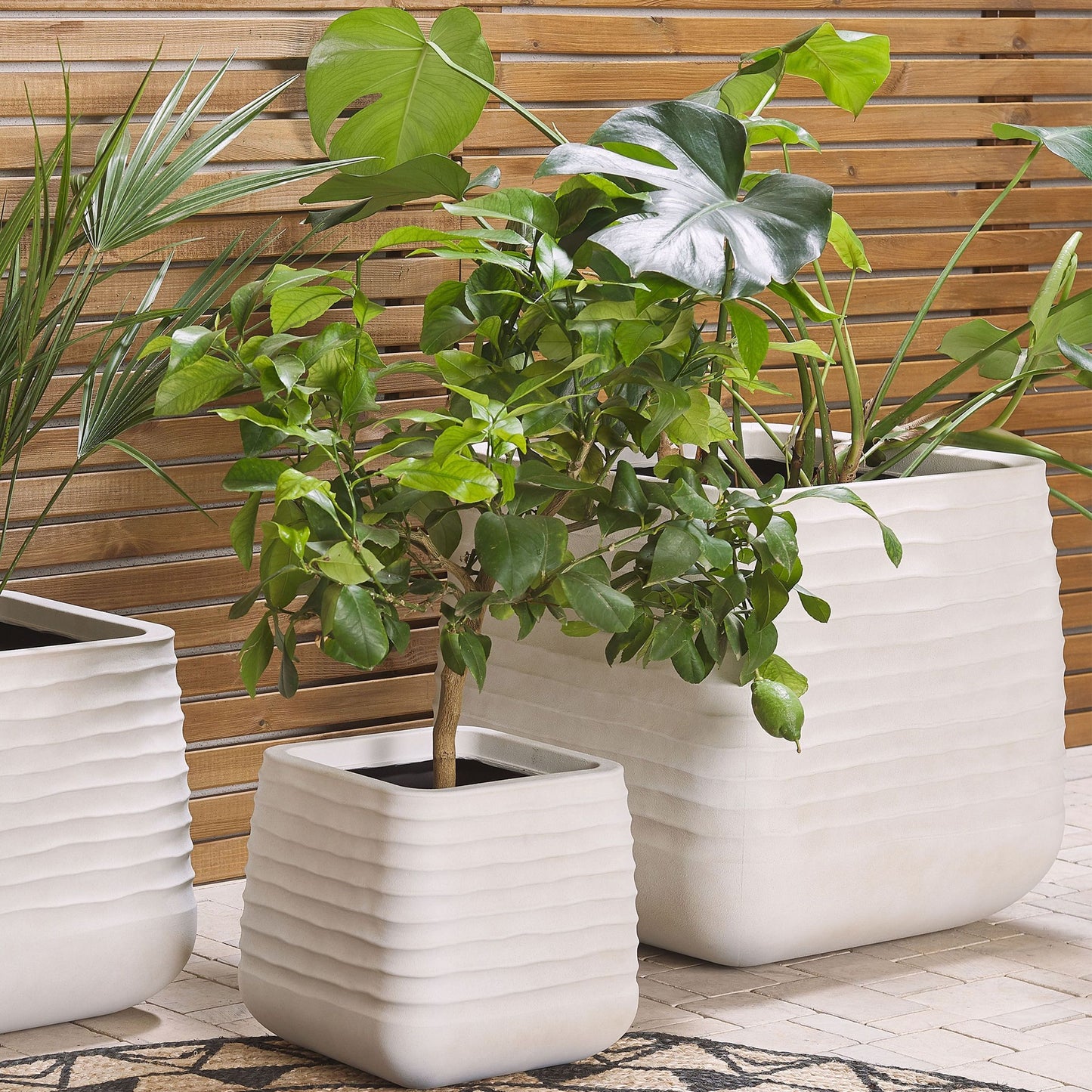 Large Polyresin Square Plant Pot 28 x 27cm Dirty White