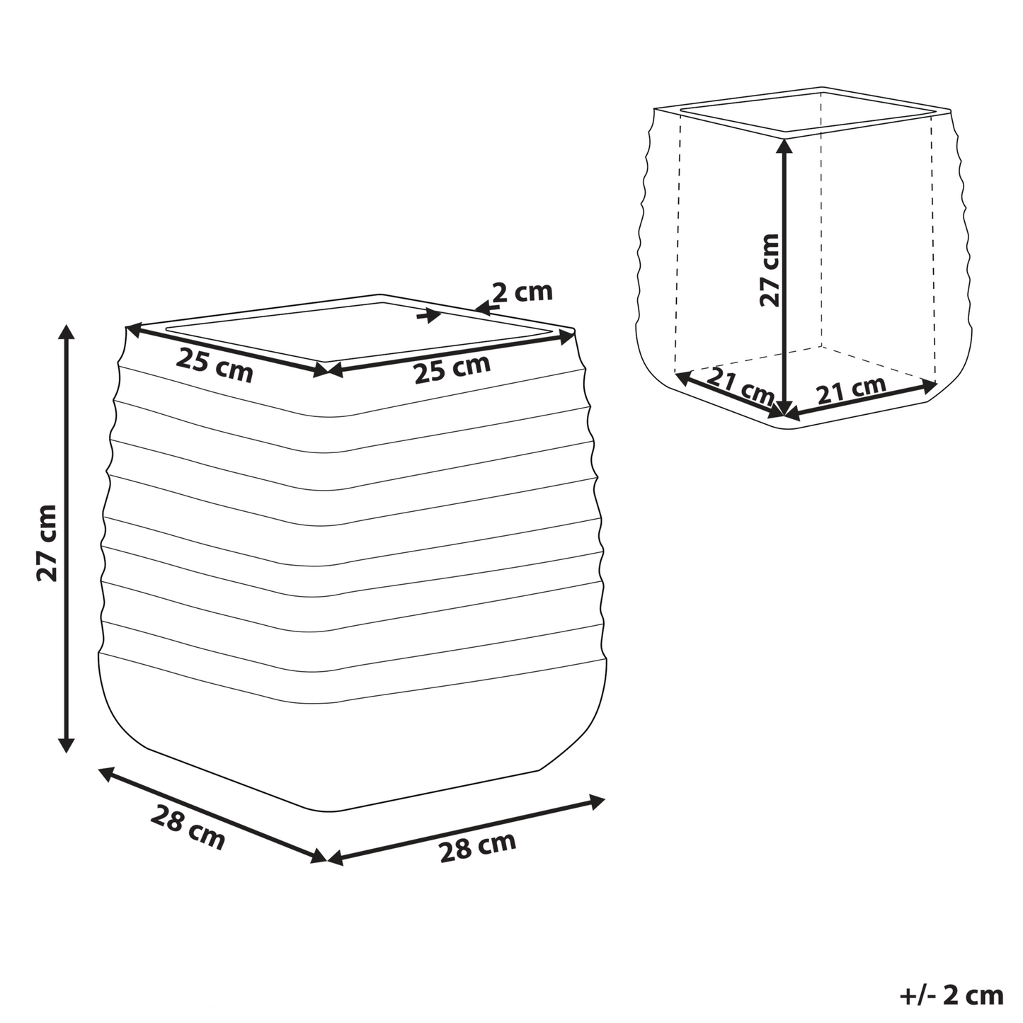 Large Polyresin Square Plant Pot 28 x 27cm Dirty White