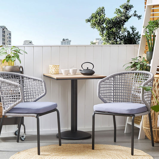 Garden Bistro Square Coffee Table 60 x 60cm Light Brown Black Metal