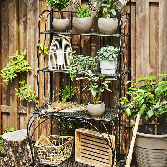 Plant Shelf Metal Black Outdoor Indoor 4 Tier Freestanding Garden Storage