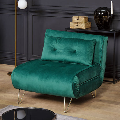Velvet 1 Seater Armless Sofa Bed Dark Green Sleeper Gold Legs
