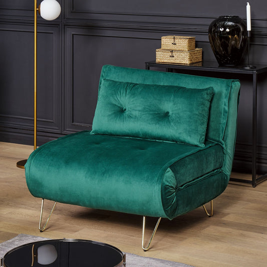 Velvet 1 Seater Armless Sofa Bed Dark Green Sleeper Gold Legs
