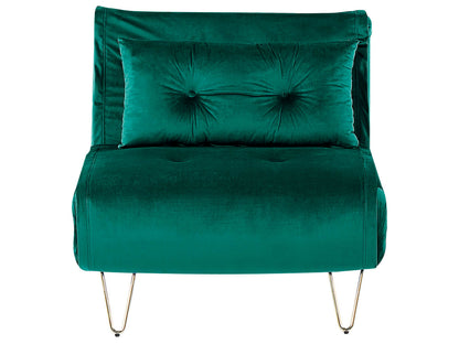 Velvet 1 Seater Armless Sofa Bed Dark Green Sleeper Gold Legs