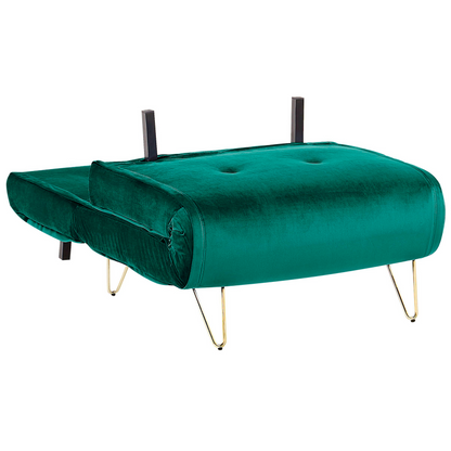 Velvet 1 Seater Armless Sofa Bed Dark Green Sleeper Gold Legs