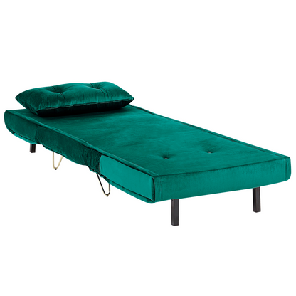 Velvet 1 Seater Armless Sofa Bed Dark Green Sleeper Gold Legs