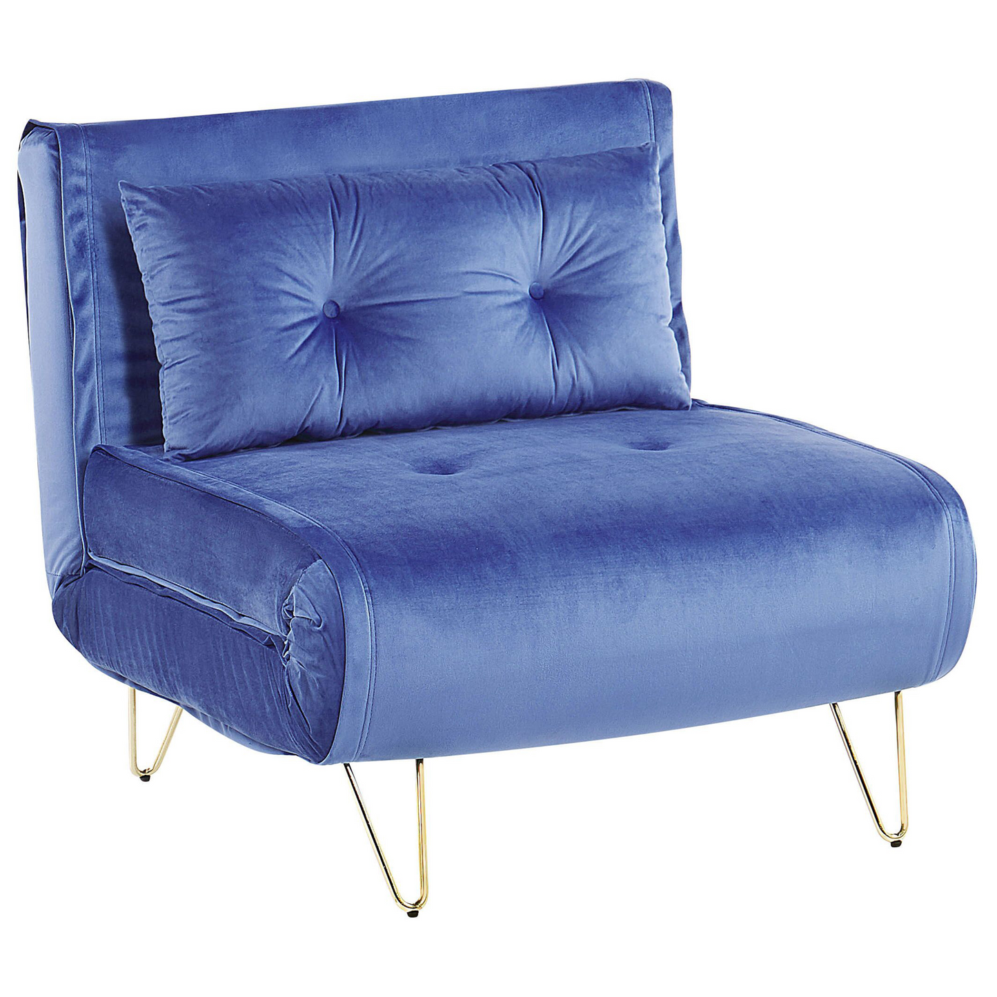 Small Navy Velvet Sofa Bed 1 Seater Fold Out With Gold Legs