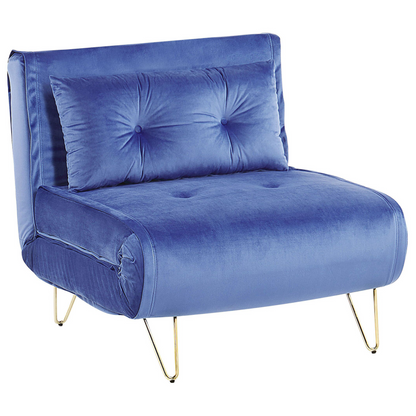 Small Navy Velvet Sofa Bed 1 Seater Fold Out With Gold Legs