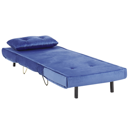Small Navy Velvet Sofa Bed 1 Seater Fold Out With Gold Legs