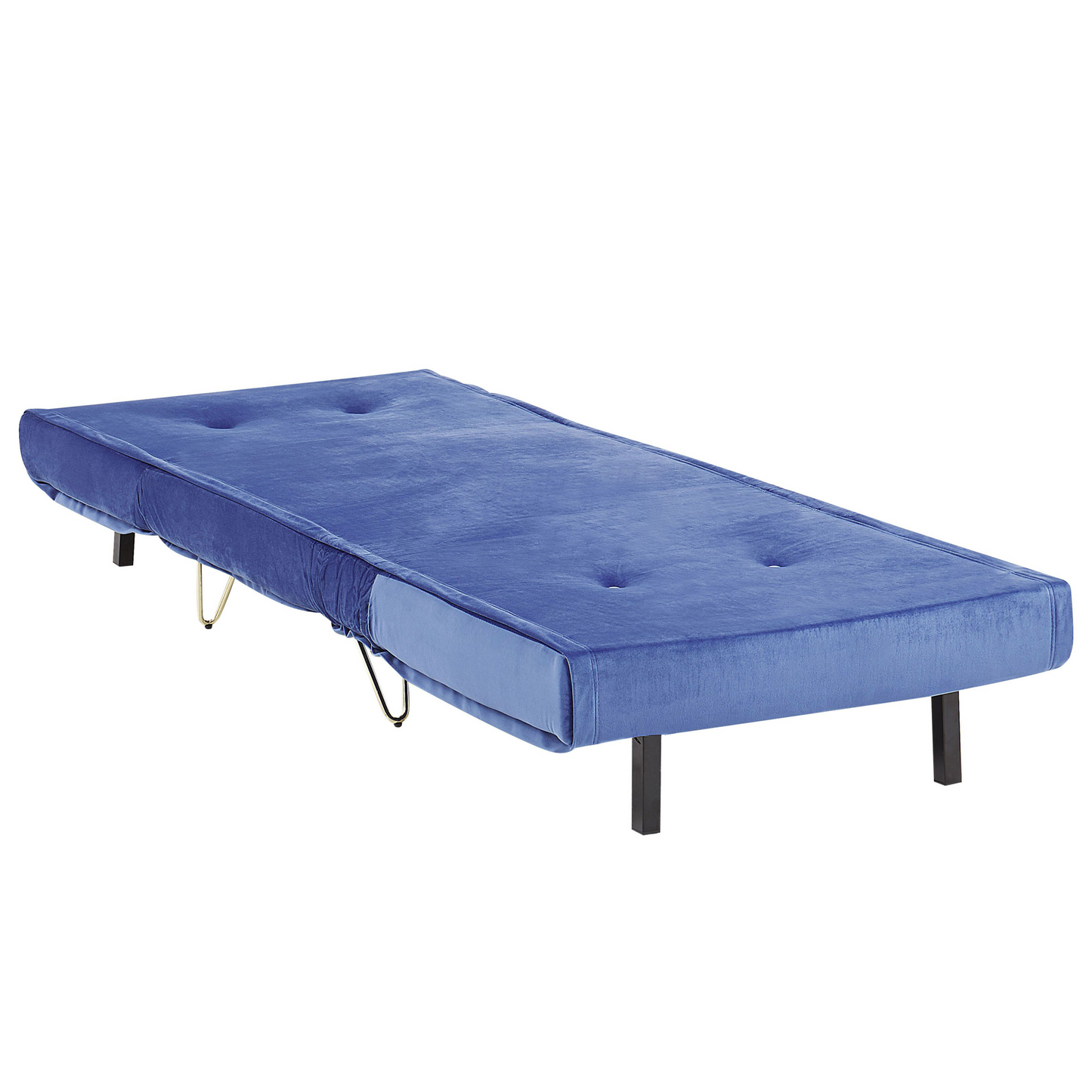 Small Navy Velvet Sofa Bed 1 Seater Fold Out With Gold Legs