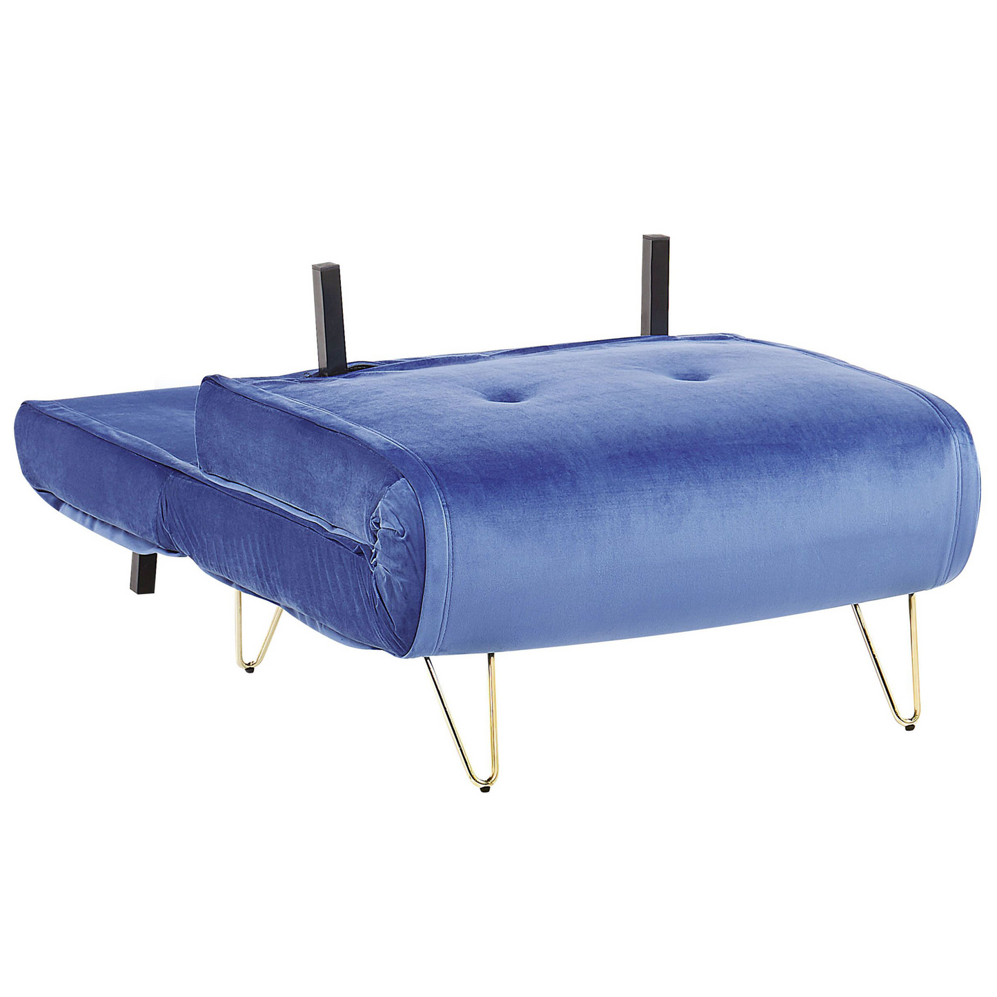 Small Navy Velvet Sofa Bed 1 Seater Fold Out With Gold Legs