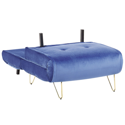 Small Navy Velvet Sofa Bed 1 Seater Fold Out With Gold Legs