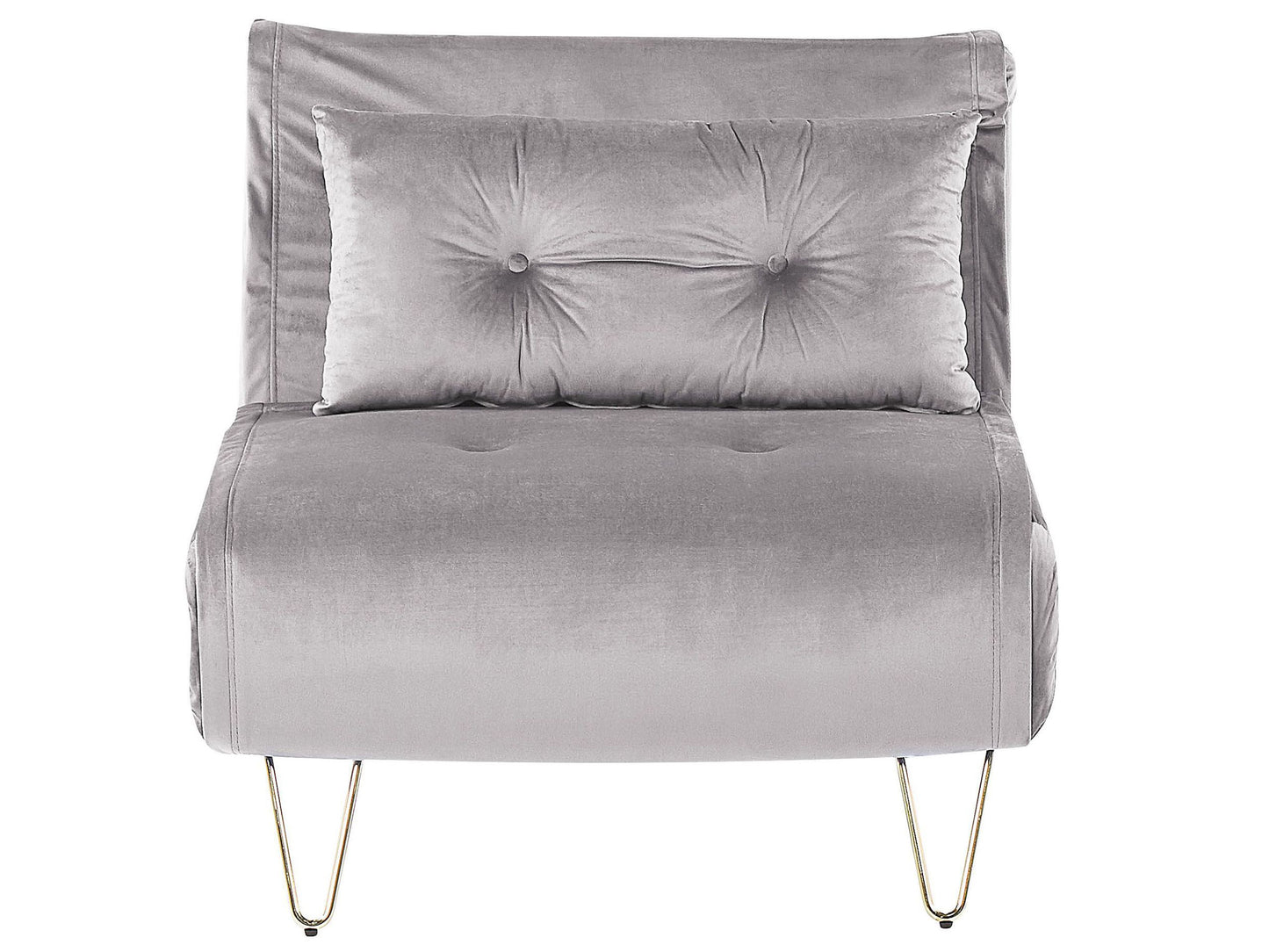 Small Sofa Bed Grey Velvet 1 Seater Fold Out Sleeper Armless With Cushion Gold Metal Legs