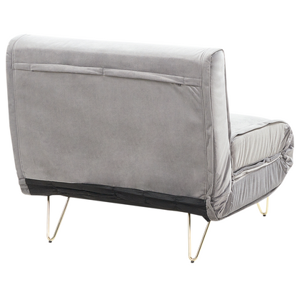 Small Sofa Bed Grey Velvet 1 Seater Fold Out Sleeper Armless With Cushion Gold Metal Legs