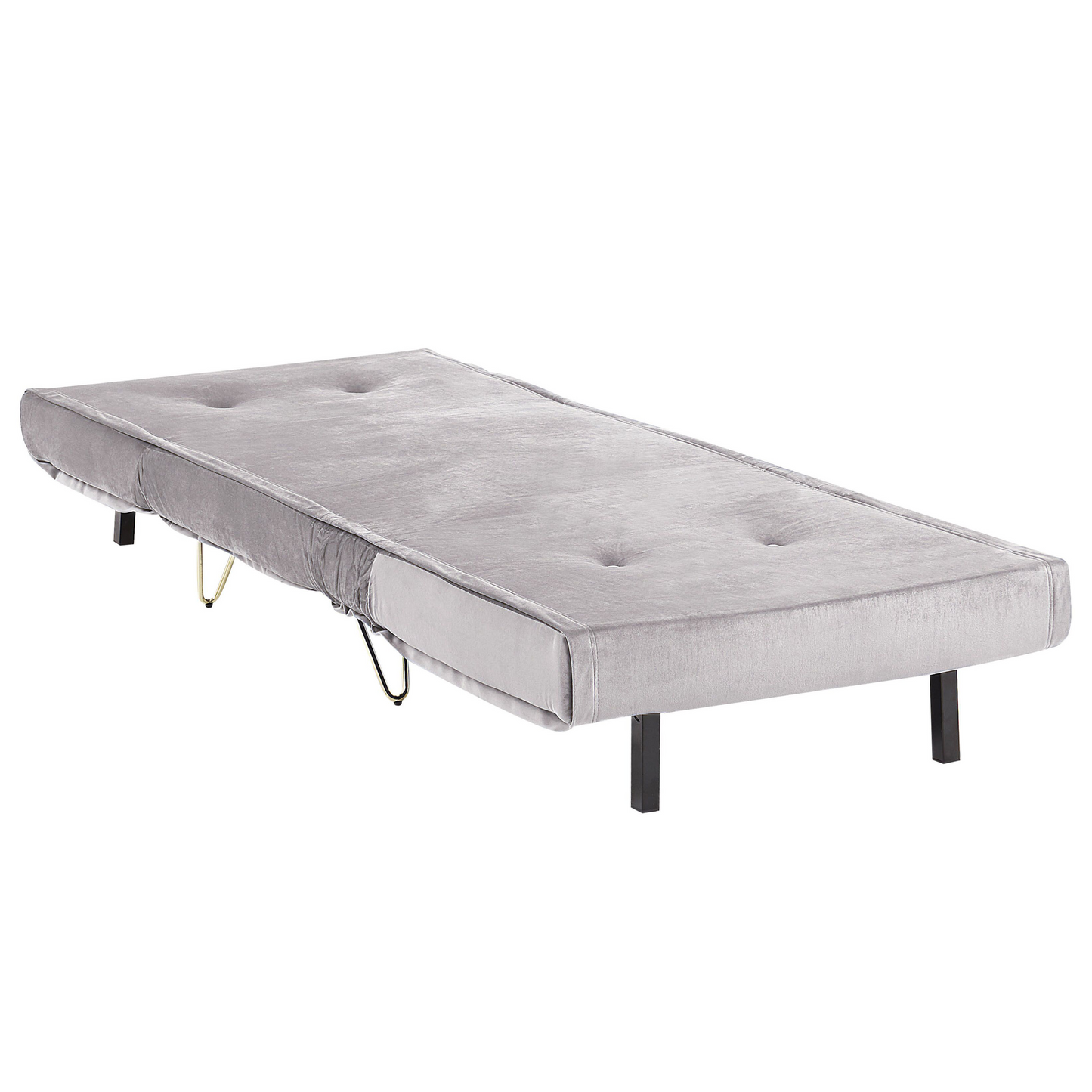Small Sofa Bed Grey Velvet 1 Seater Fold Out Sleeper Armless With Cushion Gold Metal Legs