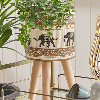 Co Plant Stand Magnesium Round Solid Wood Base Rustic African Style Tall Plant Pot Planter