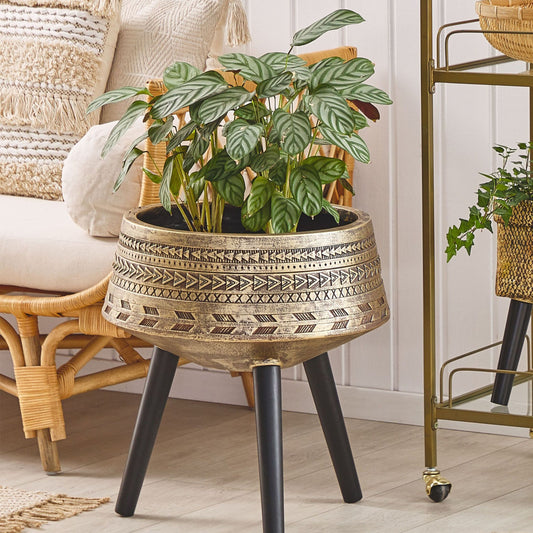 Grey Concrete Plant Stand 30 x 30cm Solid Wood Base Modern
