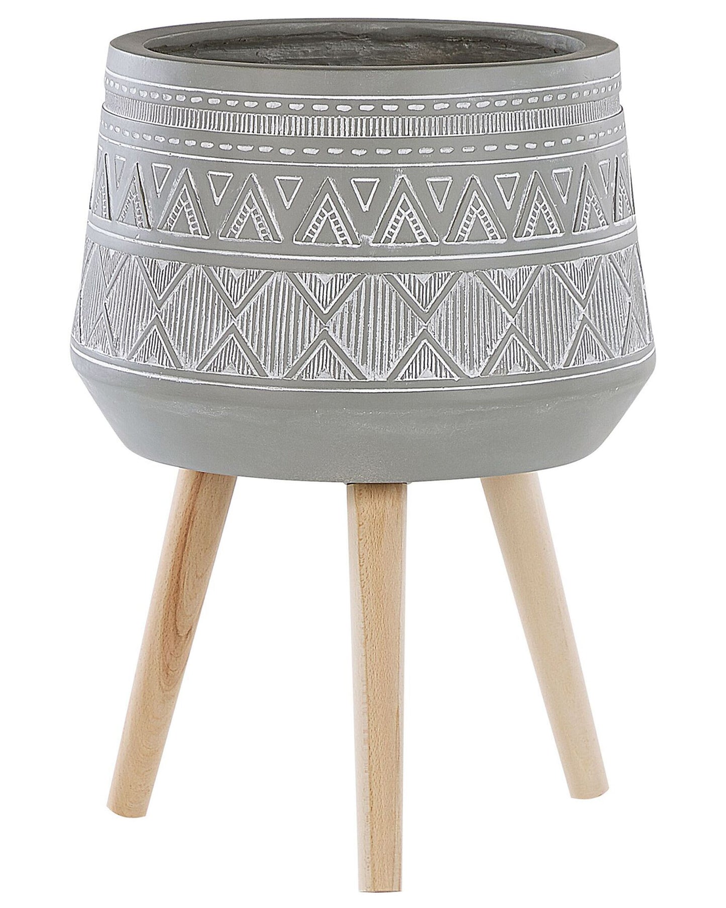Plant Stand Light Grey Magnesium Round Wood Base Boho Tall