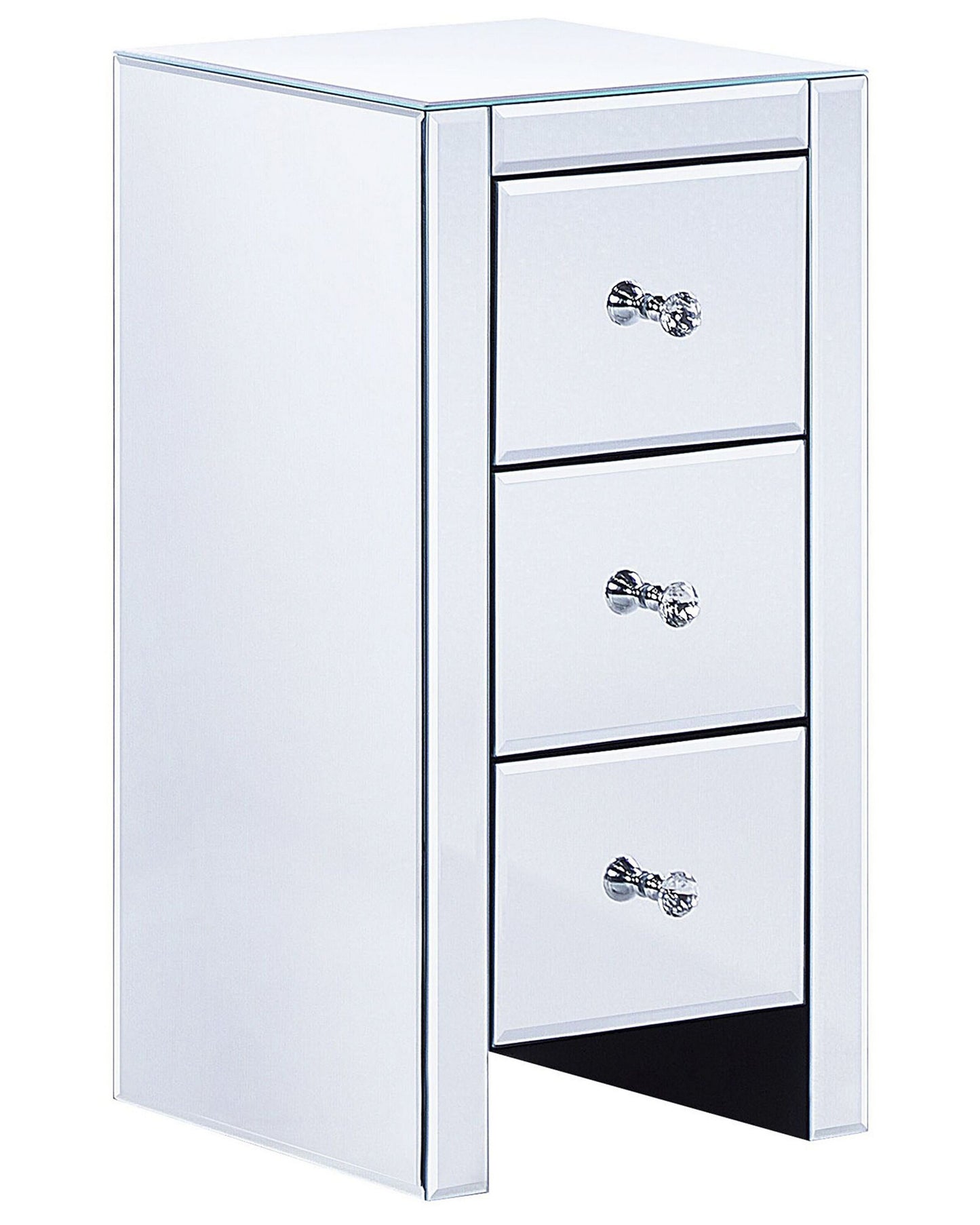 Living Silver Mirrored Glass 3 Drawer Nightstand 60 x 30 x 30cm