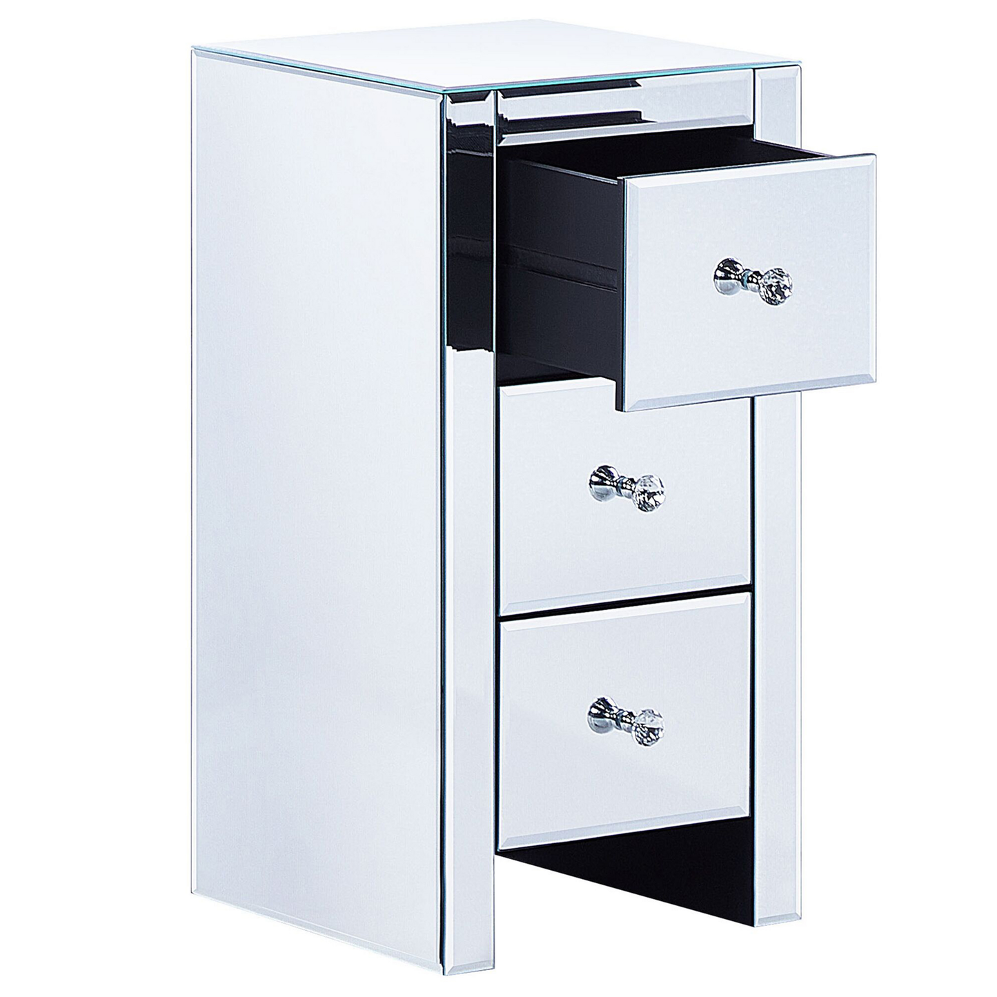 Living Silver Mirrored Glass 3 Drawer Nightstand 60 x 30 x 30cm