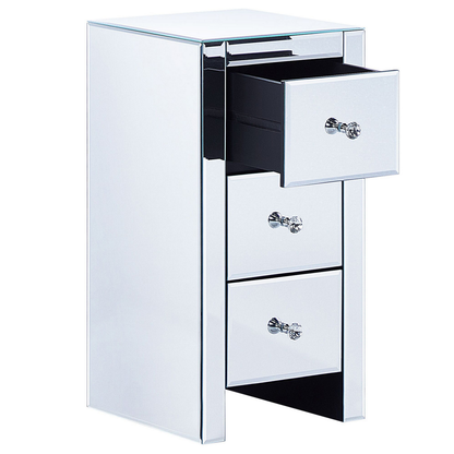 Living Silver Mirrored Glass 3 Drawer Nightstand 60 x 30 x 30cm