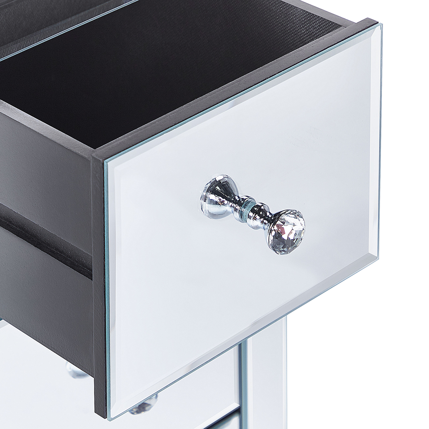 Living Silver Mirrored Glass 3 Drawer Nightstand 60 x 30 x 30cm