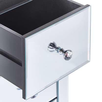 Living Silver Mirrored Glass 3 Drawer Nightstand 60 x 30 x 30cm