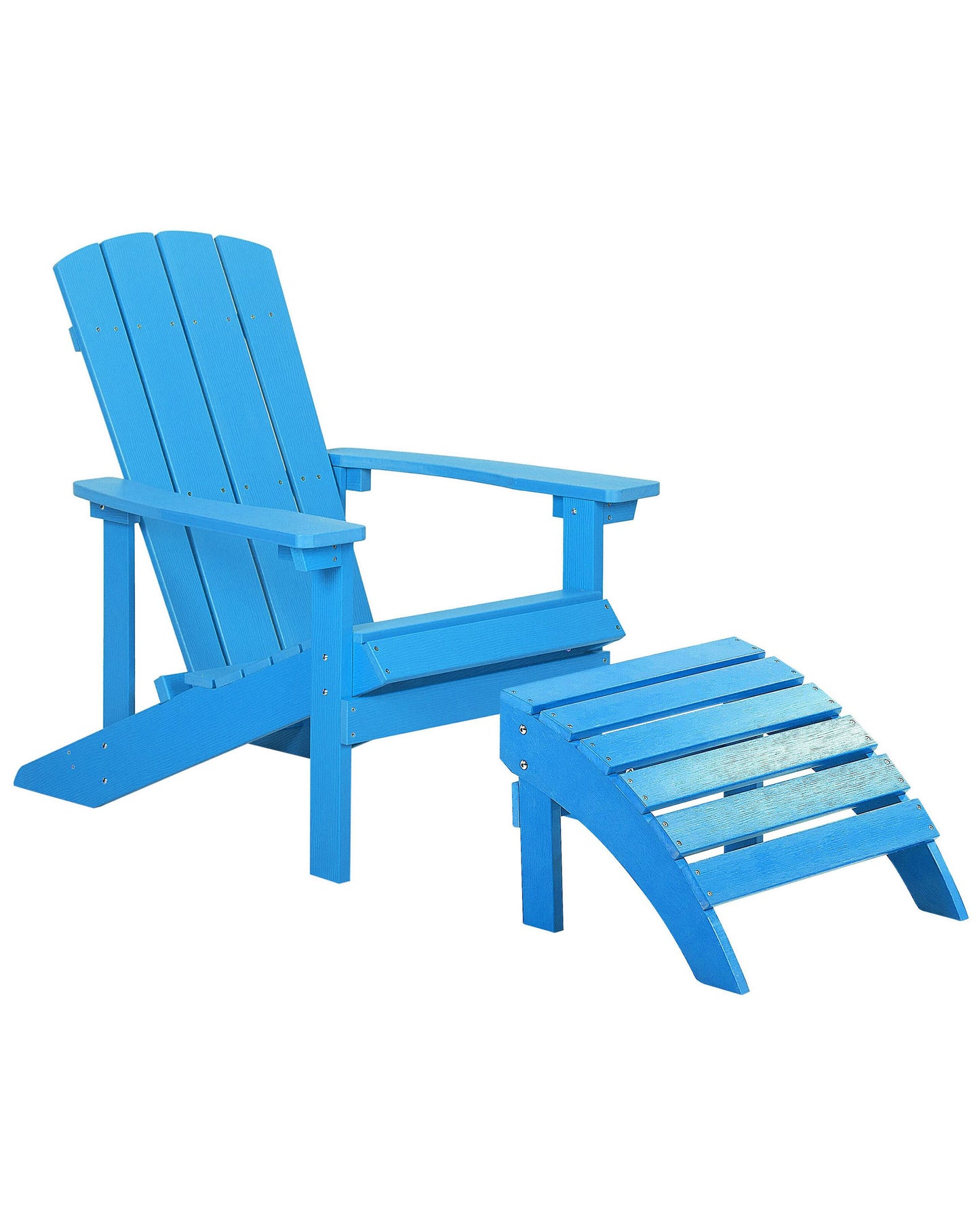Garden Chair Blue Faux Wood With Footstool Weather Resistant Modern Outdoor