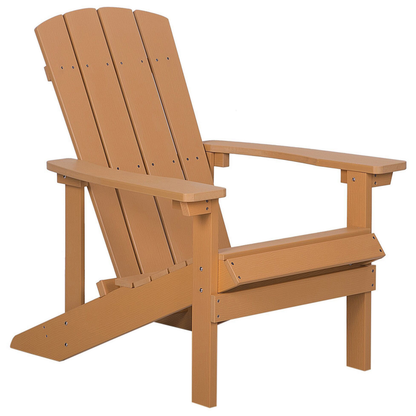 Garden Chair Light Brown Faux Wood With Footstool Weather Resistant Modern Outdoor Lounger