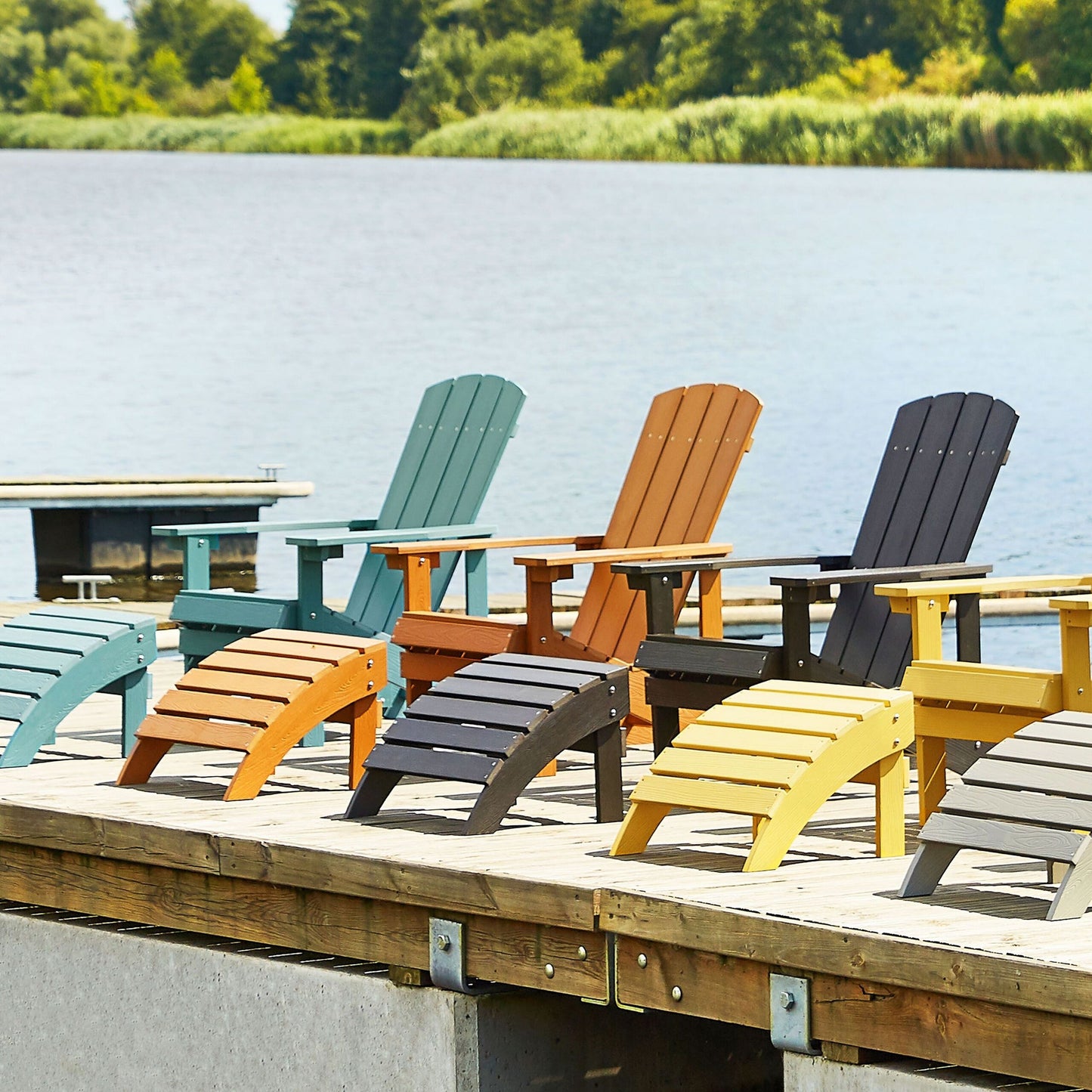 Garden Chair Light Brown Faux Wood With Footstool Weather Resistant Modern Outdoor Lounger