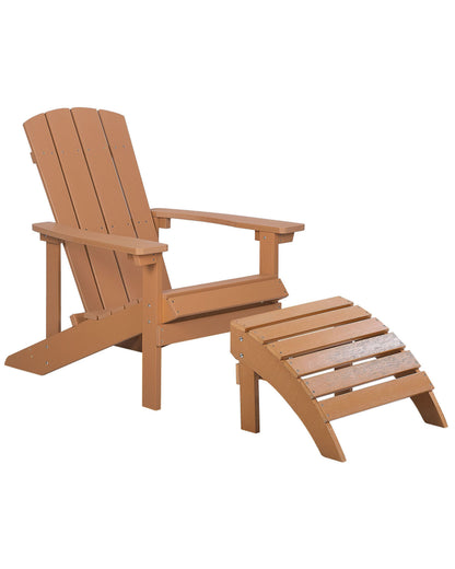 Garden Chair Light Brown Faux Wood With Footstool Weather Resistant Modern Outdoor Lounger