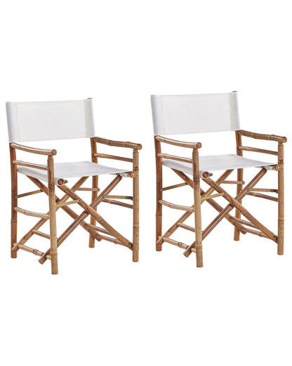 Set Of 2 Natural Wood Folding Directors Chairs With Side Table For Indoor And Outdoor Use