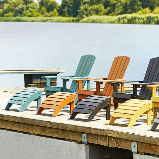 Turquoise Garden Chair With Footstool Weather Resistant Faux Wood Modern Outdoor Lounge