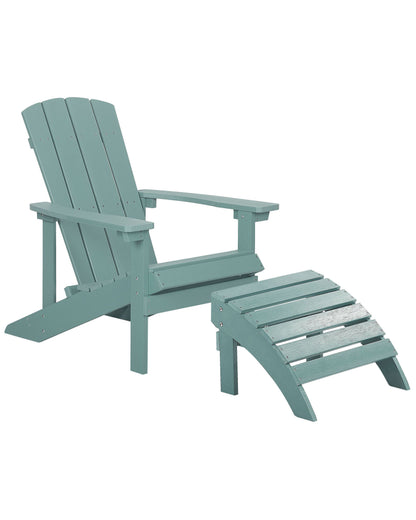 Turquoise Garden Chair With Footstool Weather Resistant Faux Wood Modern Outdoor Lounge