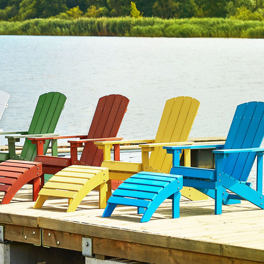 Suncrest Garden Chair Yellow Faux Wood With Footstool Weather Resistant Modern Outdoor Seating