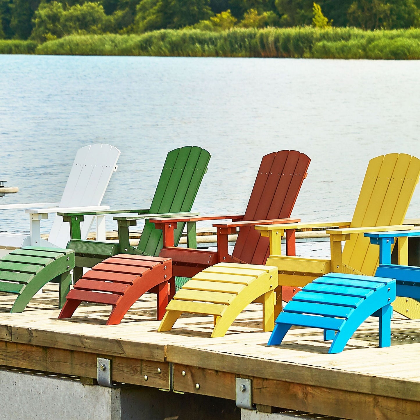Red Wood-Effect Garden Chair With Footstool