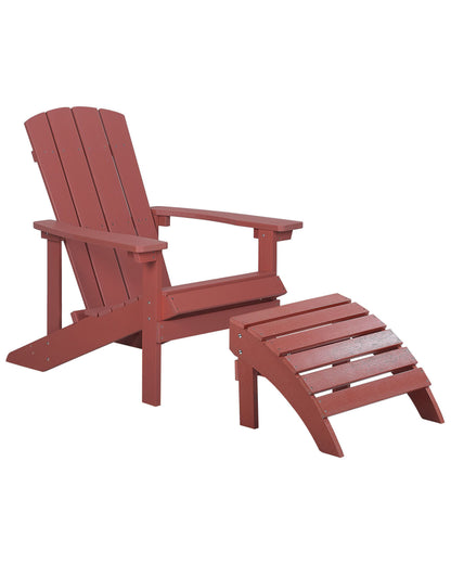 Red Wood-Effect Garden Chair With Footstool