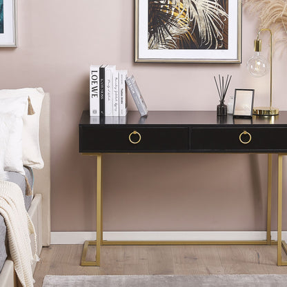 Console Table With 2 Drawers Gold Base 115 x 50cm