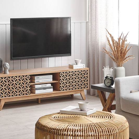 Sablon TV Stand Laminate Light Brown MDF Doors And Cable Management