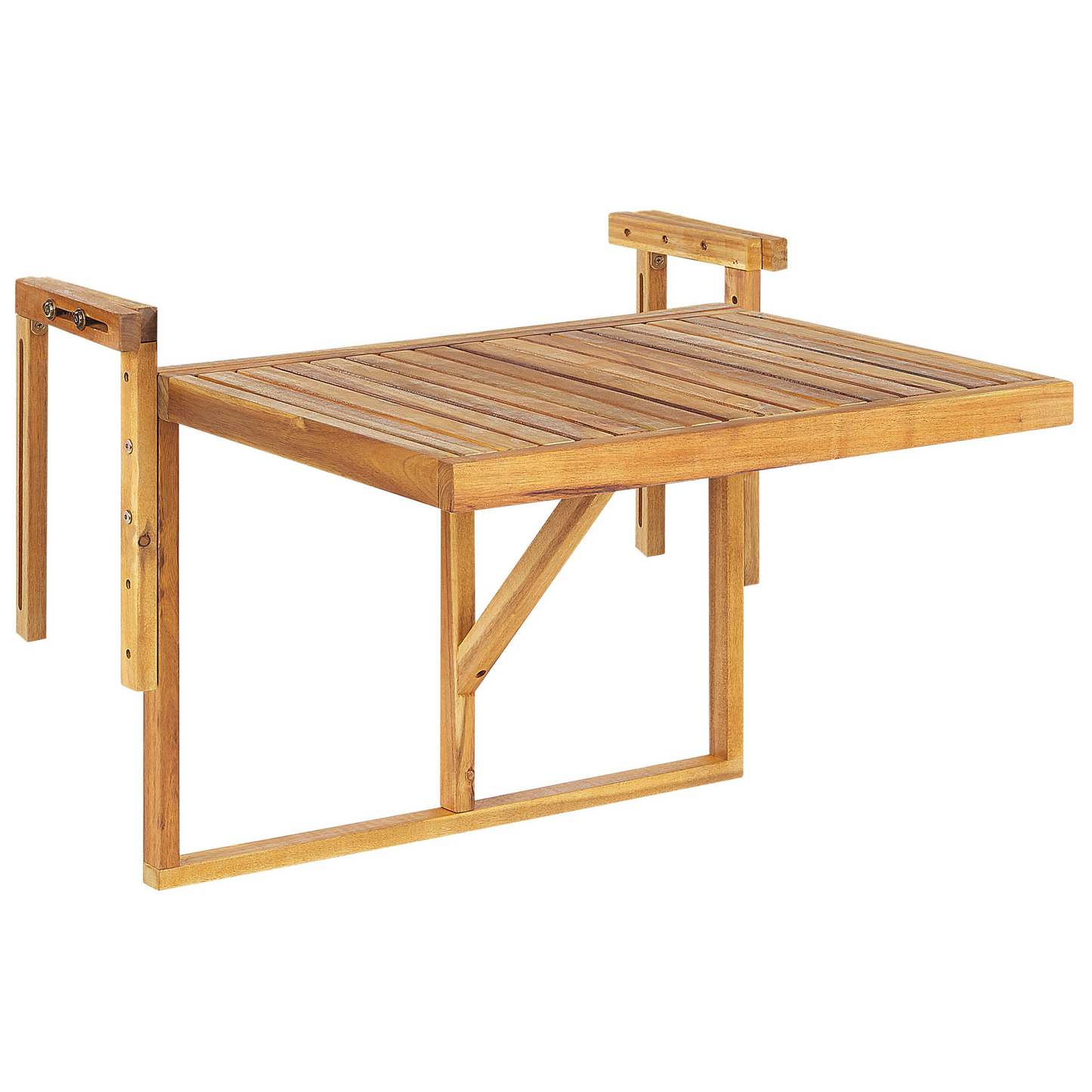 Acacia Living Balcony Hanging Table Folding 60 x 55cm Light Brown Outdoor Deck Rail