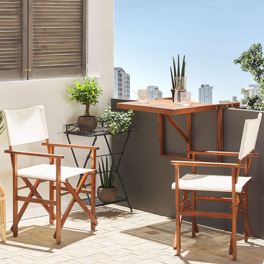 Director Chairs 2 Folding Dark Brown Wood OffWhite Sling