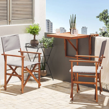 Heritage Home Garden Director's Chairs Set of 2 Dark Brown With Grey Acacia Fabric Folding