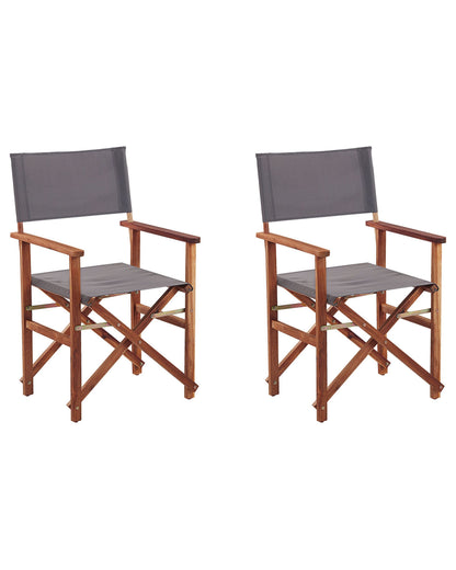 Heritage Home Garden Director's Chairs Set of 2 Dark Brown With Grey Acacia Fabric Folding
