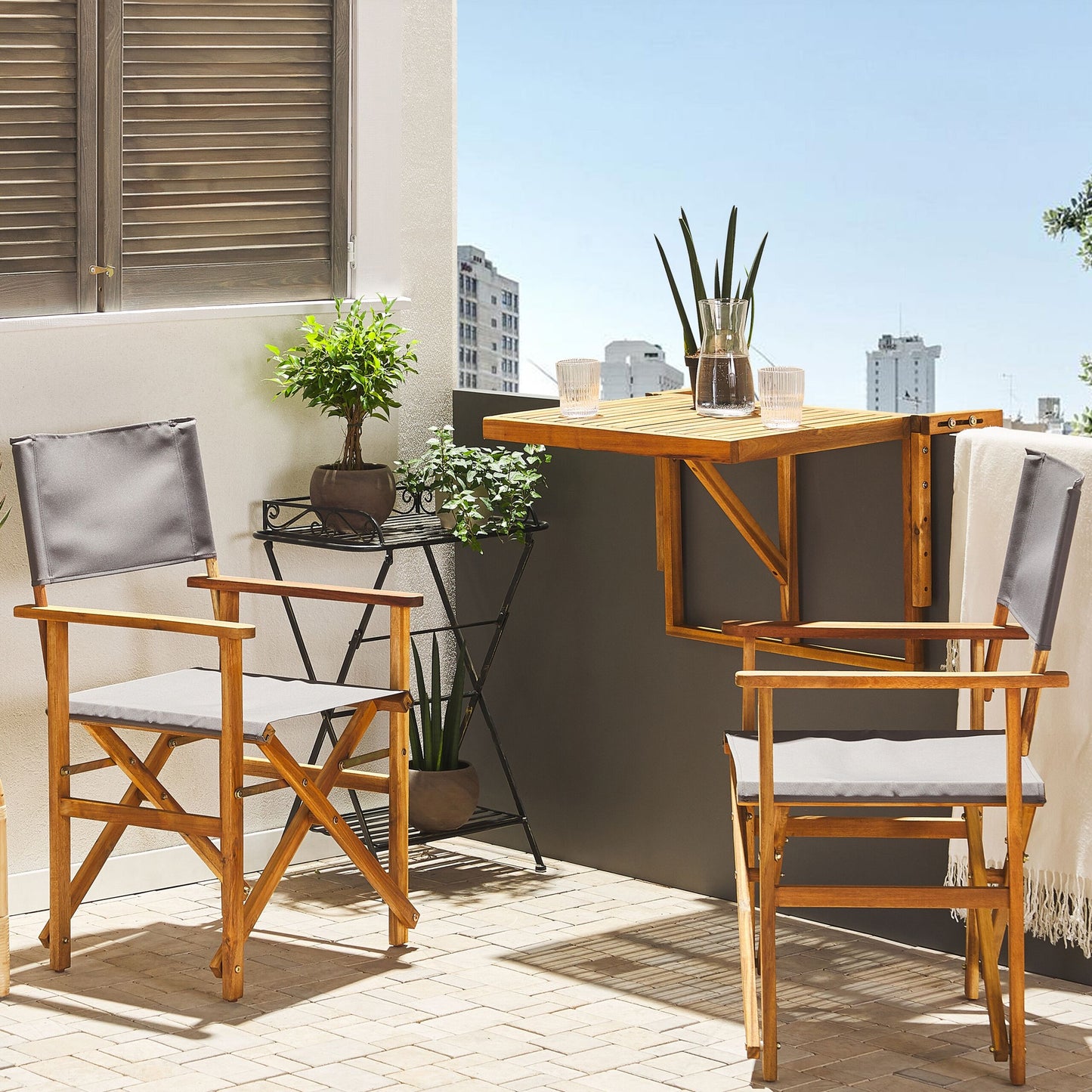 Garden Director's Chairs 2 Folding Light Brown Grey Fabric