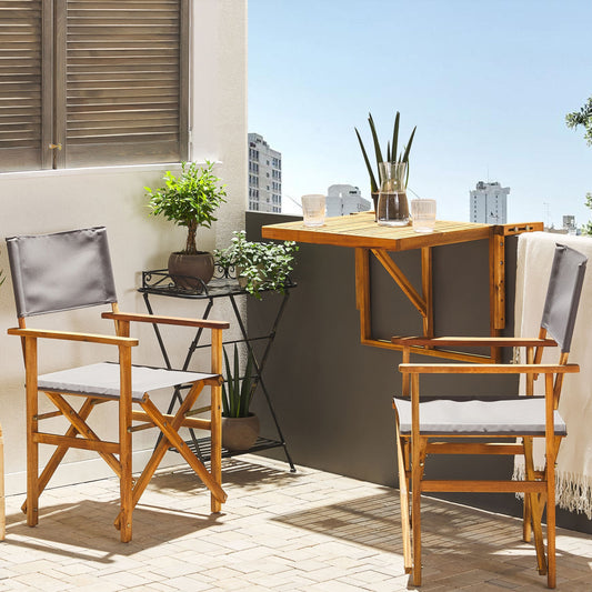 Garden Director's Chairs 2 Folding Light Brown Grey Fabric