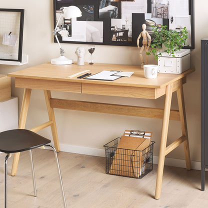 Office Desk Light Brown 120 x 70cm Two-Drawer Workstation Lacquered Oak Legs