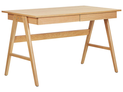 Office Desk Light Brown 120 x 70cm Two-Drawer Workstation Lacquered Oak Legs