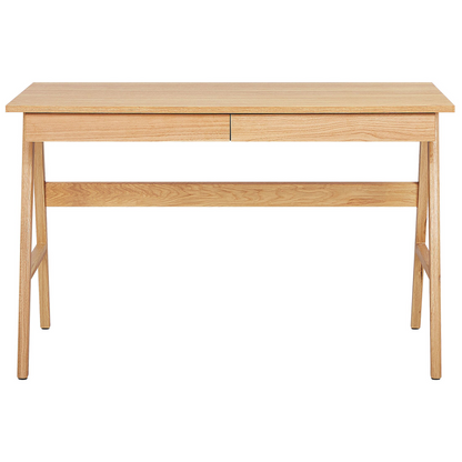 Office Desk Light Brown 120 x 70cm Two-Drawer Workstation Lacquered Oak Legs