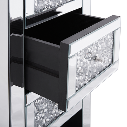 Silver Mirrored Bedside Table 3 Drawer 60 x 30 x 30cm