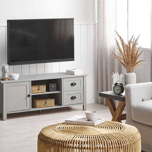 HomeCraft TV Stand Light Grey MDF Up To 54 Inch Rustic Cabinet