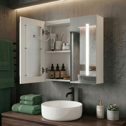 Bathroom Mirror Cabinet 60 x 60cm Silver With LED Lights